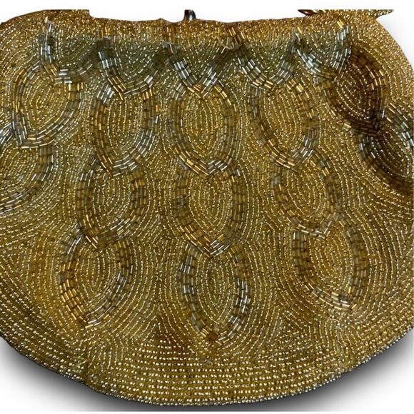 Vintage 1950’s Gold Hand Beaded Sequin Evening Bag Handbag Clutch - Picture 8 of 11